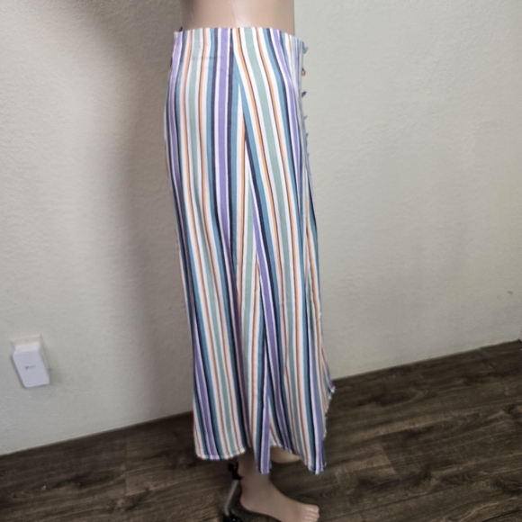 Maeve By Anthropologie Freya Striped Button Front Satin Midi Skirt In Multi US 2 - Picture 8 of 13